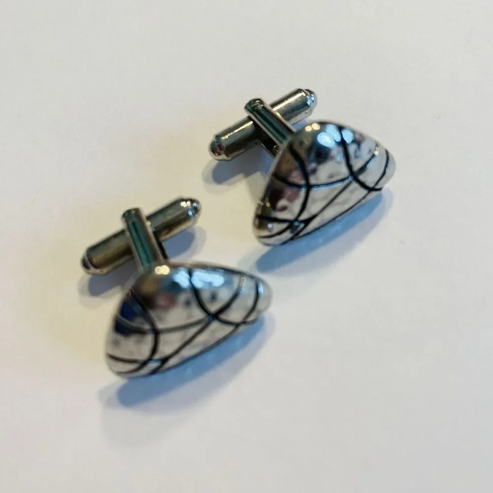 Vintage Mid Century Cufflinks Hickok USA Silvertone Black Brutalist Geometric